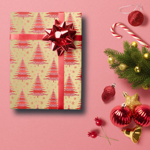 Luxe rood goud kerstboom patroon cadeaupapier