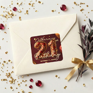 Luxe Rood Goud Robijn Edelsteen 21e Verjaardagsfee Vierkante Sticker