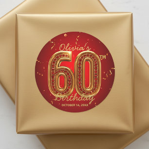 Luxe Rood Goud Robijn Glam 60e Verjaardag Ronde Sticker