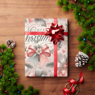 Luxe rood kerstrozen Merry Christmas Cadeaupapier
