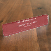 Luxe rood  leer naambordje (Zijkant)