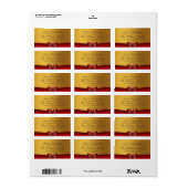 Luxe rood lint & gouden glitter kerstadres etiket (Full Sheet)