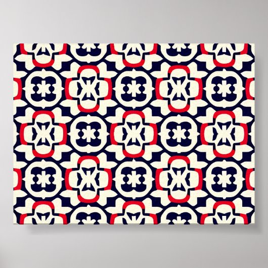Luxe rood wit en blauw patroon poster (Voorkant)