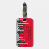 Luxe Rood Zilver Zwart Glitter Druppels Monogram Bagagelabel (Achterkant verticaal)