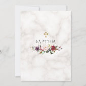 Luxe roodroze bloem kader marmer doop kaart (Achterkant)