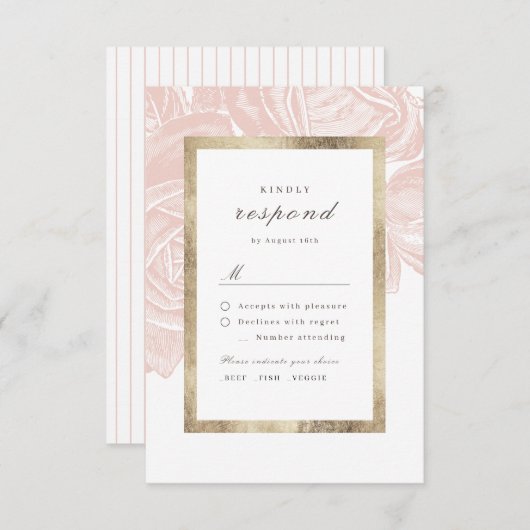 Luxe roos bloedig botanische bruiloft RSVP kaartje (Voorkant / Achterkant)