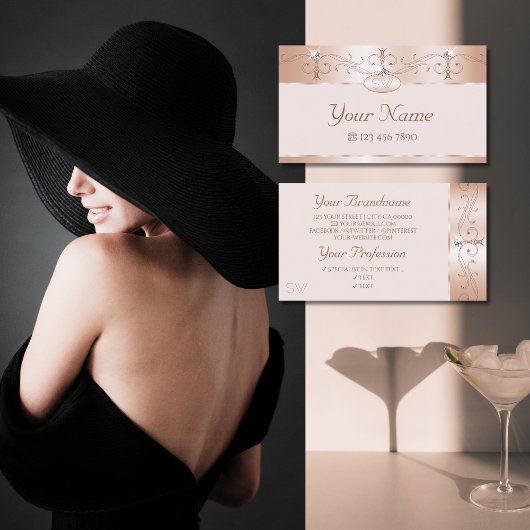 Luxe Roos Coral Sparkle Diamonds Monogram Visitekaartje