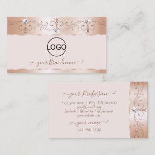 Luxe Roos Coral Sparkle Diamonds Voeg Logo toe Visitekaartje