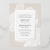 Luxe roos floral Silver  botanische bruiloft Folie Uitnodiging (Voorkant)