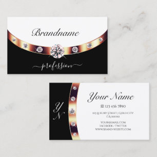 Luxe Roos Gold Black en White met Initialen Visitekaartje
