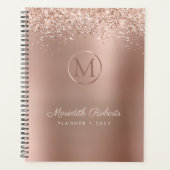 Luxe Roos Gold Blush Glitter Metallic Monogram Planner (Voorkant)