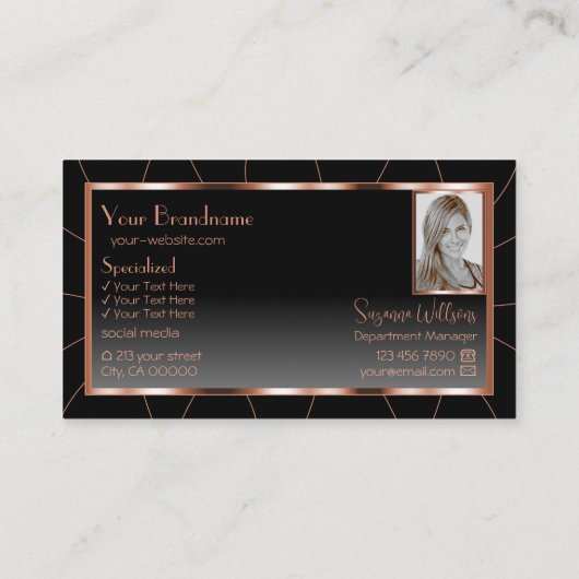 Luxe Roos Gold Chic Black gradiënt met foto Visitekaartje (Achterkant)