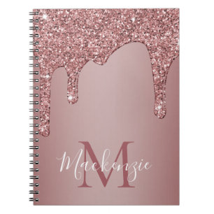 Luxe Roos Gold Dripping Glitter Monogram Recipe Notitieboek
