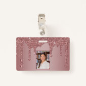 Luxe Roos Gold Driving Glitter Monogram Foto Badge (Achterkant met clip)