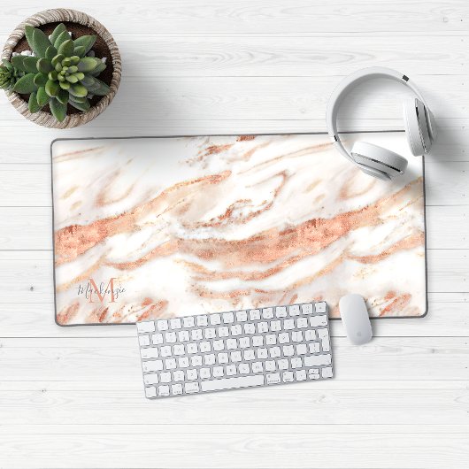 Luxe Roos Gold Foil Marble Monogram Bureaumat