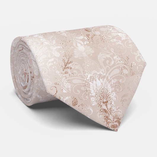 Luxe Roos Gold Folie Damask Pattern Stropdas (Opgerold)