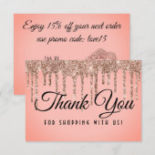 Luxe Roos Gold Glitter Drip Coupon Bedankkaart (Voorkant / Achterkant)