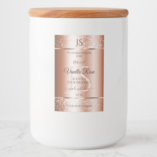 Luxe Roos Gold Glitter-Initialen Productlabels Voedselcontainer Etiket (Voorkant)