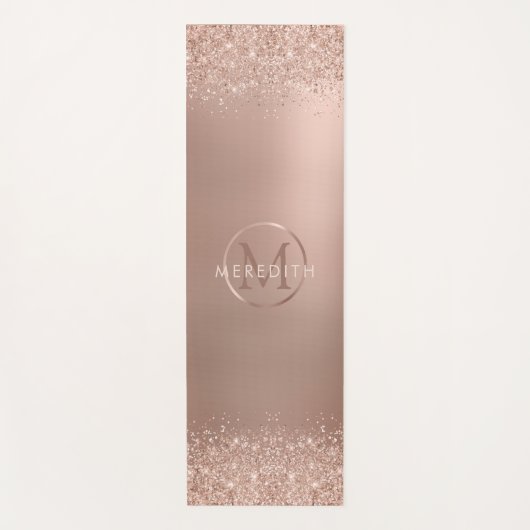 Luxe Roos Gold Glitter Metallic Monogram Yogamat (Voorkant)