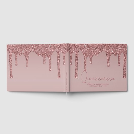 Luxe Roos Gold Glitter-schijven Quinceanera Gastenboek (Volledig)