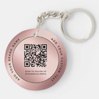 Luxe Roos Gold Metallic Logo QR code Sleutelhanger