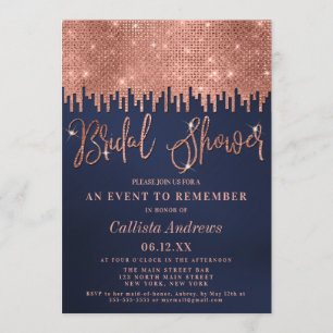 Luxe Roos Gold Navy Glitter Pixels Vrijgezellenfee Kaart