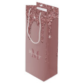 Luxe Roos Gold Sparkle Glitter Drift Monogram Wijn Cadeautas (Voorkant Gekanteld)