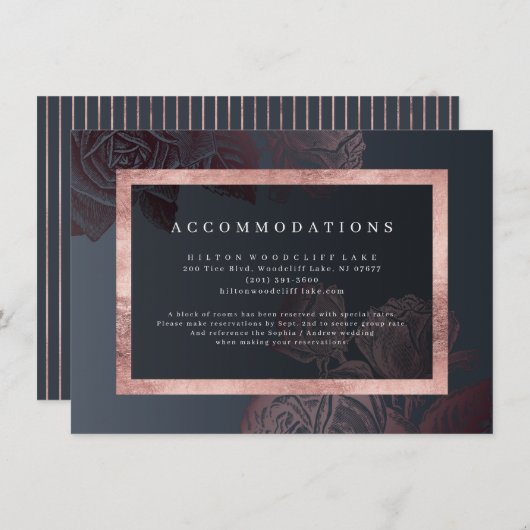 Luxe roos goud botanische accommodatie informatiekaartje (Voorkant / Achterkant)
