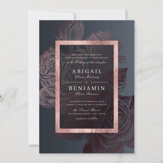 Luxe roos goud botanische florale bruiloft kaart (Voorkant)