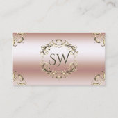 Luxe Roos Goud Monogram Foto QR-code Visitekaartje (Voorkant)