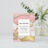 Luxe Roos Goud Roze Marmeren Bruiloft Save the Dat Uitnodiging Briefkaart (Staand voorkant)