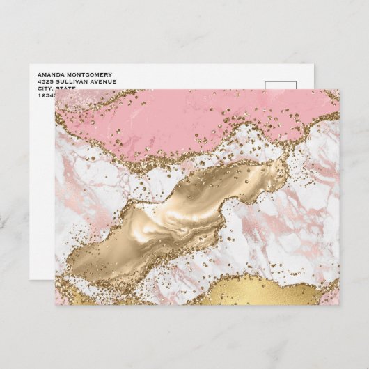 Luxe Roos Goud Roze Marmeren Ontwerp Briefkaart (Voorkant / Achterkant)