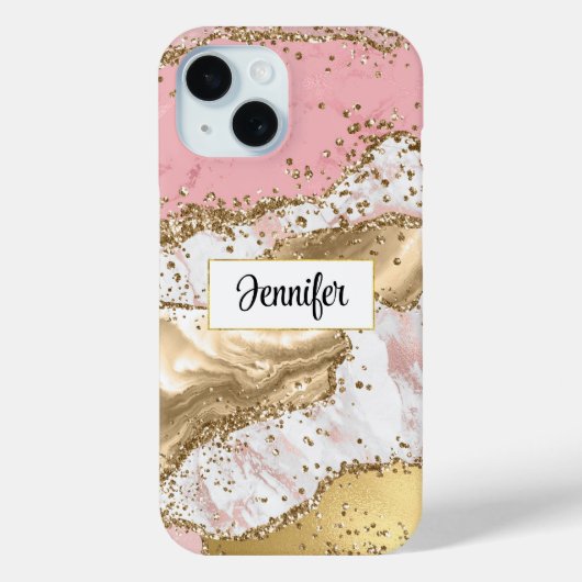 Luxe Roos Goud Roze Marmeren Ontwerp Case-Mate iPhone Case (Achterkant)
