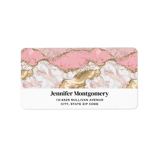 Luxe Roos Goud Roze Marmeren Ontwerp Etiket (Voorkant)