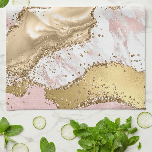 Luxe Roos Goud Roze Marmeren Ontwerp Theedoek (Gevouwen)