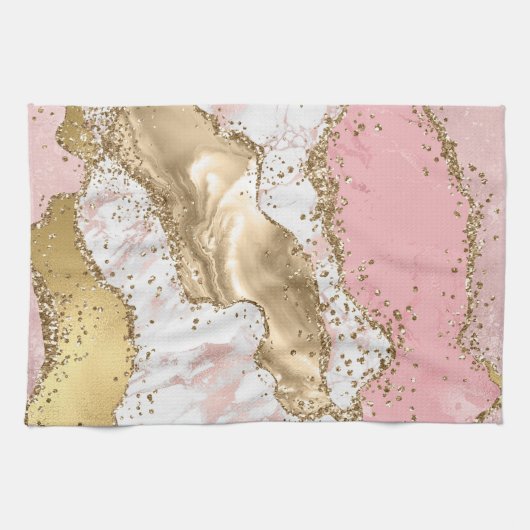 Luxe Roos Goud Roze Marmeren Ontwerp Theedoek (Horizontaal)