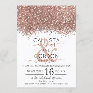 Luxe Roos Goud Wit Glitter Confetti Verloving Kaart