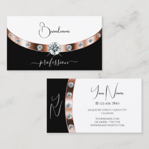 Luxe Roos Goud Zwart-Wit met Monogram Visitekaartje