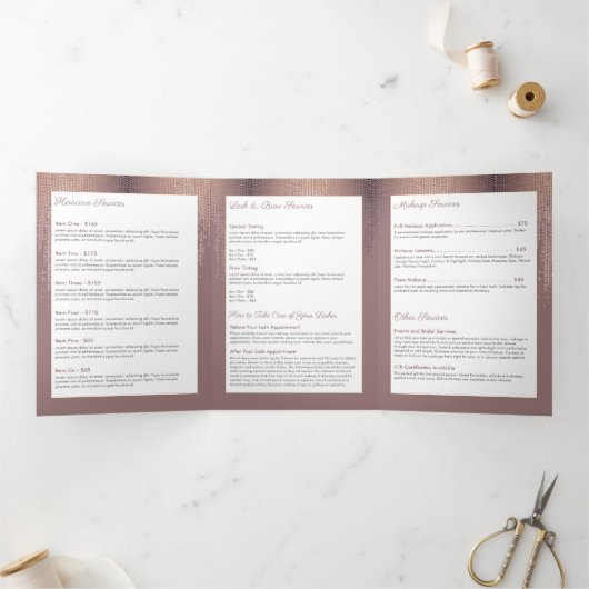 Luxe Roos Gouden Confetti Regen Patroon Brochure Drieluik Kaart (Binnen)