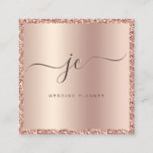 Luxe Roos Gouden Glitter & Folie Script Monogram Vierkante Visitekaartje (Voorkant)