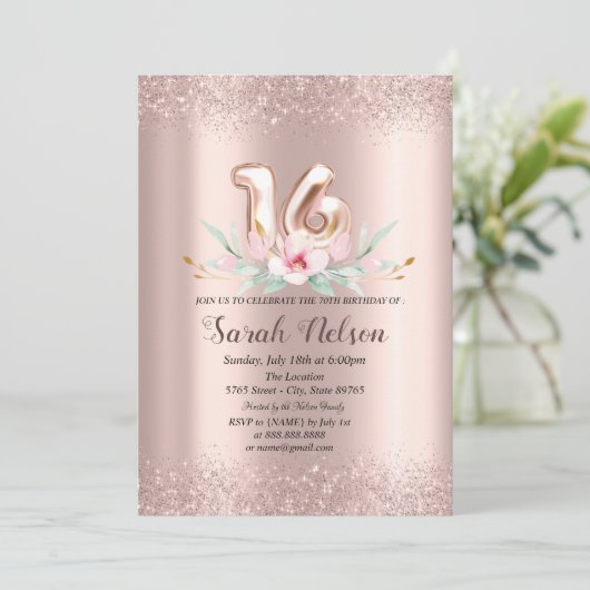 Luxe Roos Gouden Glitter Waterverf Bloem 18 Kaart (Staand voorkant)