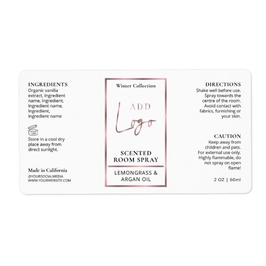 Luxe Roos gouden Logo kamer spuitfles label (Voorkant)