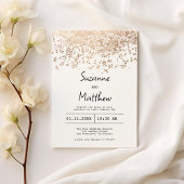 Luxe roos gouden witte script confetti bruiloft kaart