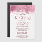 Luxe roos goudglitter Birthday Magnetische Uitnodiging (Voorkant / Achterkant)
