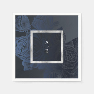 Luxe roos marine  botanische bruiloft monogram servet