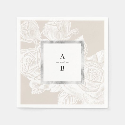 Luxe roos neutraal monogram voor bloemetjesbruilo servet (Voorkant)