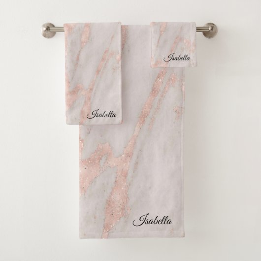 Luxe Roos Roze Blush Glitter Marble Aanpassen Bad Handdoek (Insitu)