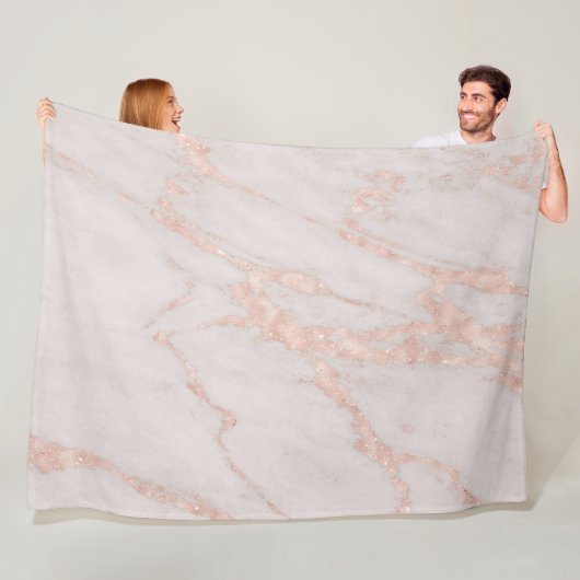 Luxe Roos Roze Blush Glitter Marble Fleece Deken (In situ)