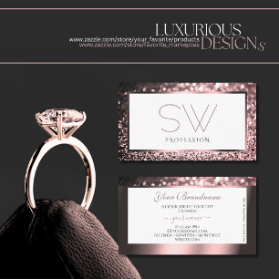Luxe Roos Roze Wit Sparkle Glitter Monogram Visitekaartje
