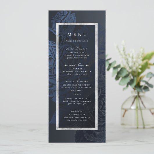 Luxe roos zilver botanische bruiloft menu (Staand voorkant)